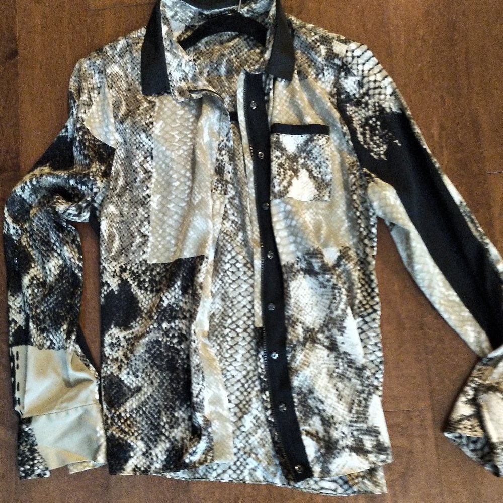Elie Tahari snake print silk blouse M